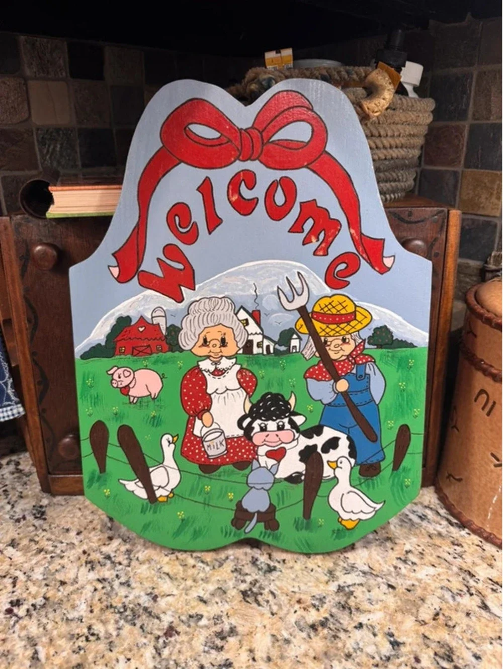 Vintage hand painted welcome sign